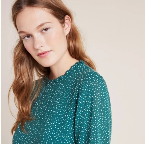 ANTHROPOLOGIE MAEVE ESTHER TIERED TUNIC/DRESS GREEN/WHITE POLKA DOT SIZE MEDIUM - Picture 4 of 13